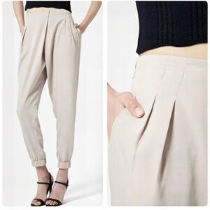 Topshop Silky Formal Joggers | Tulip Pleated Cinched Ankle | Oat Beige | Size 8